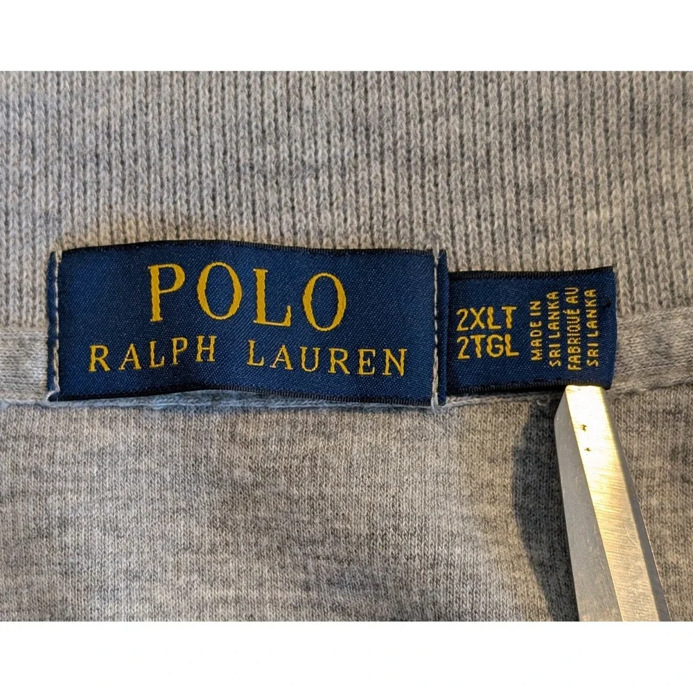 Polo Ralph Lauren Mens 2XLT Heather Grey 1/4 Zip Cotton Pullover Sweater NICE!
